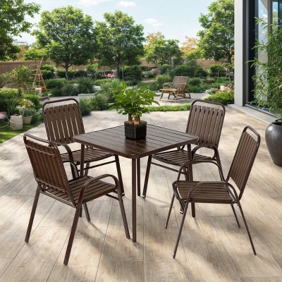 Dining Sets 5 Piece For Outdoor, Dining Table Set With Plastic Chair And Steel Table, Patio Dining Sets For Garden-Cuddlewood