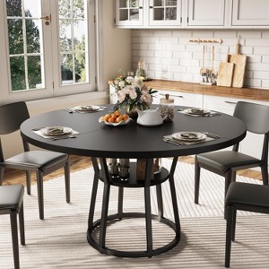 TackView 47''Round Dining Table for 4-6, Farmhouse Dining Room Circle Dinner Table with Storage and Metal Legs,for Living Room,Kitchen - 1 of 4