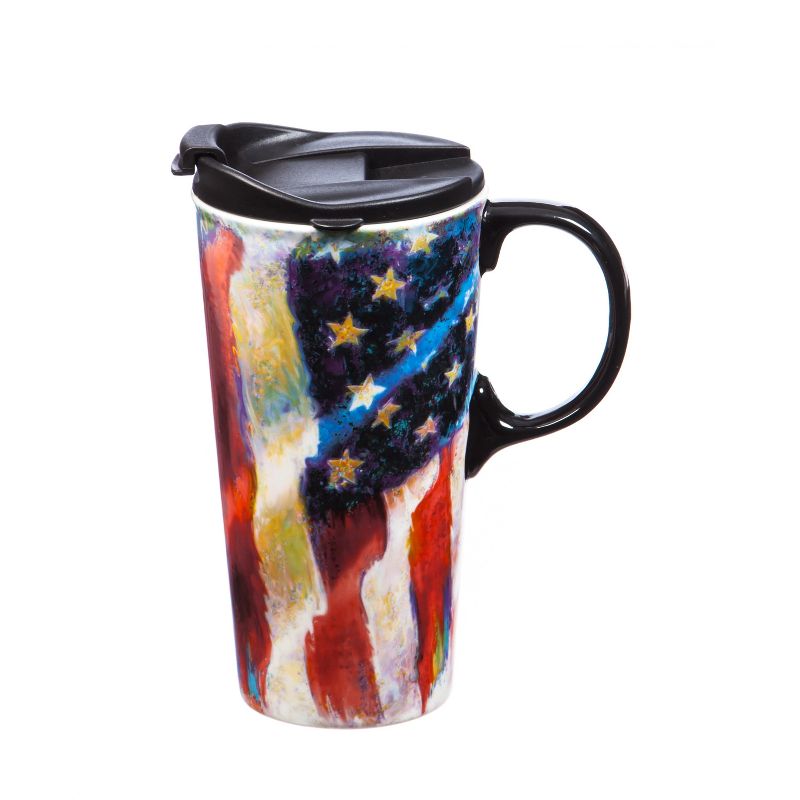 Evergreen Beautiful American Flag Ceramic Travel Cup with Lid - 5 x 4 x 7 Inches, 1 of 5