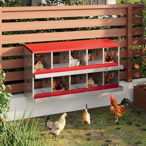 Chicken Nesting Box, 8 Holes Nesting Boxes with Bracket Legs, Easy Egg Collection, Easy Cleaning, Chicken Laying Boxes for Chicken Coop Hens, Red - 1 of 4
