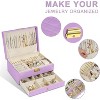 Two-Layer Lockable Jewelry Box with Removable Tray and Quilted Top, Light Purple - 2 of 4