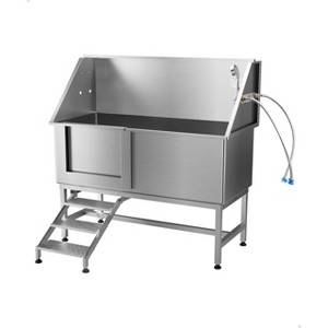 62" Stainless Steel Dog Grooming Bathtub, Pet Bathing Station with Left Side Door, Stairs, Faucet & Sprayer for Large Dogs - 1 of 4