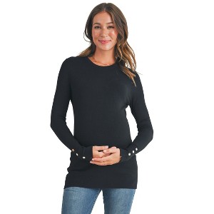Hello Miz Women's Long Sleeve Crew Neck Button Cuff Maternity Top - 1 of 4