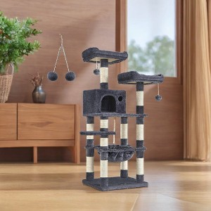 56.3in Cat Tower for Large Cats Indoor Cat Tree Cat Condo with Scratching Posts, Hammock, Plush Perch, Cat Furniture - 1 of 4
