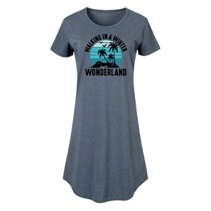 Women's Instant Message Walking In A Winter Wonderland Beach Christmas Graphic T-shirt Dress - Heather Blue - Large - 1 of 4