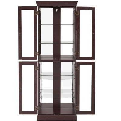YOOCOZZ Lighted Glass Curio Display Cabinet Glass Storage Wine Cabinet Wood Frame Toy Display Light Bulb Included - Dark Cherry