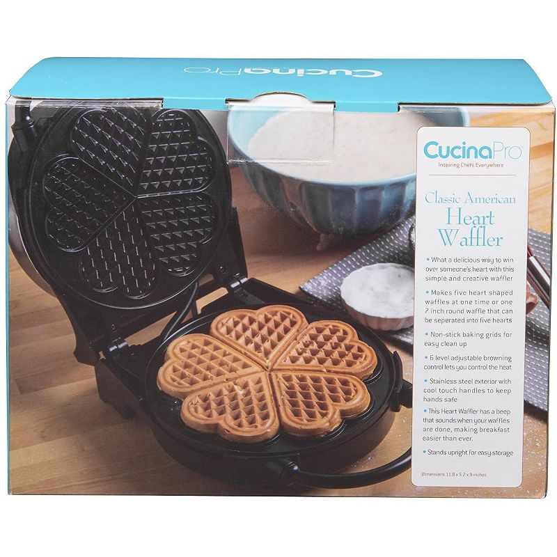 Heart Waffle Maker - Makes 5 Heart-Shaped Waffles - Non-Stick Electric Waffle Iron w Adjustable Browning Control, 4 of 5