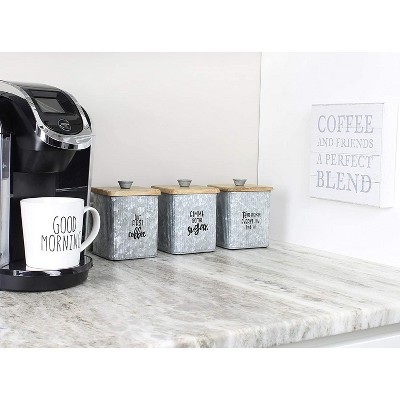 Silver Galvanized and Wood Retro Canister Set, 3-Piece