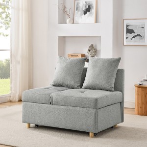 Convertible Sleeper Sofa Chair with Pull-out Bed and Adjustable Backrest, Linen Fabric Recliner Accent Chair with Wheels - ModernLuxe - 1 of 4
