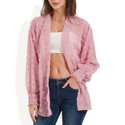 Anna-Kaci Swim Women's Sheer Chiffon Duster with Textured Floral Design