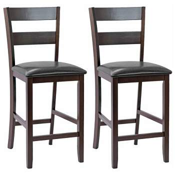 Costway 2-Pieces Bar Stools Counter Height Chairs w/ PU Leather Seat Espresso