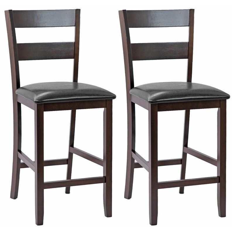 Costway 2-Pieces Bar Stools Counter Height Chairs w/ PU Leather Seat Espresso, 1 of 11