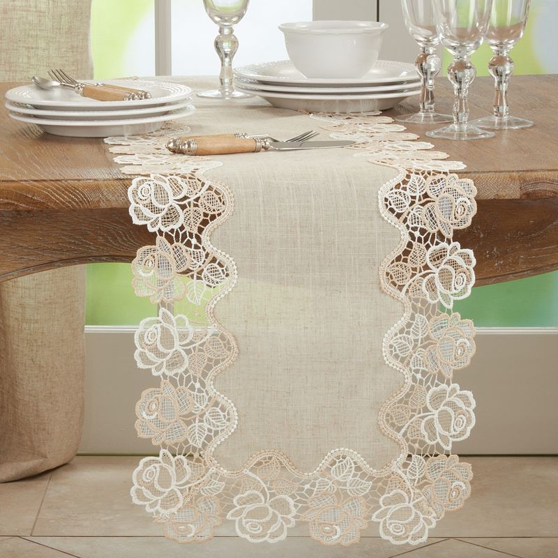 Saro Lifestyle Dining Table Runner With Lace Rose Border, 4 of 6