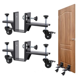 Door Installation Kit, Door Dolly - 2 Piece Heavy Duty 300 Lbs Capacity for 0-2.99 Inches Thick Doors, One-Person Use with Braked Wheels, Black - 1 of 4