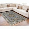 Ivory Tan and Blue Wool Oriental Hand Knotted Area Rug With Fringe - 2 of 4