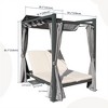 DOMETOUR Aluminum Outdoor Daybed with Retractable Canopy, Double Chaise Lounge, Grey Curtain, Beige Cushion & Cup Holder for Patio/Garden - 2 of 4