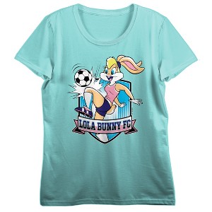Looney Tunes Lola Bunny Football Club Women’s Teal Crew Neck Short Sleeve T-shirt - 1 of 2