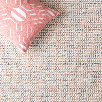 Ivory and Pink Hand-Knotted Wool 5' x 8' Area Rug