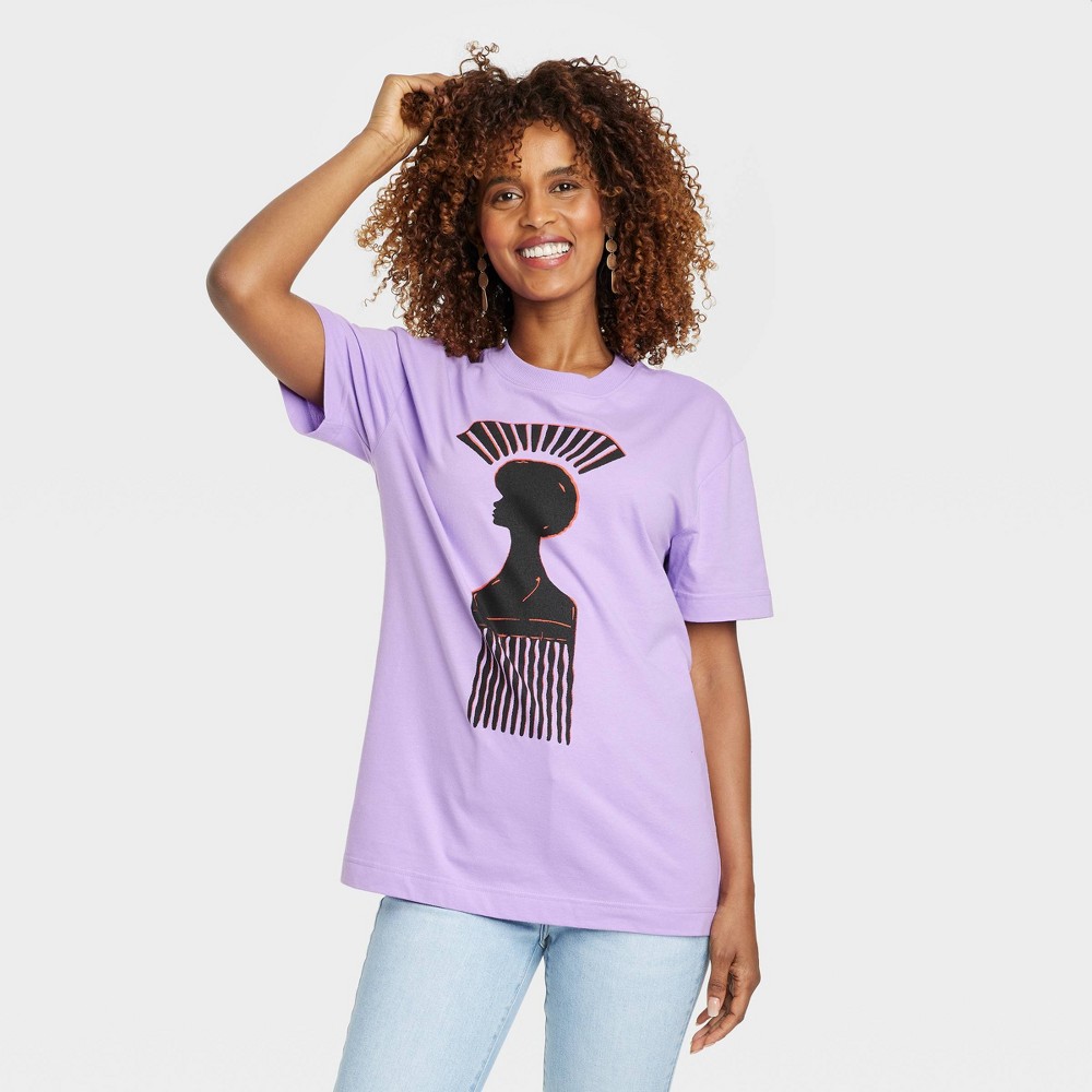 Black History Month Women's Hair Pic Short Sleeve T-Shirt - Purple L