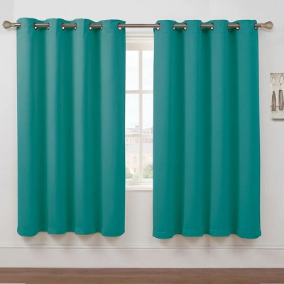 Kate Aurora Set of 2 Thermal Room Darkening Grommet Top Curtains For Small Windows - 63 in. Long - Turquoise