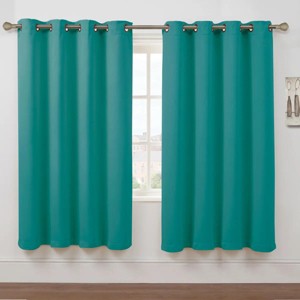 Kate Aurora Set of 2 Thermal Room Darkening Grommet Top Curtains For Small Windows - 63 in. Long - Turquoise - 1 of 3