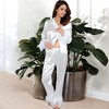 Anna-Kaci Lounge Women's Satin Long Sleeve Feather Detail 2-Piece Set - 4 of 4