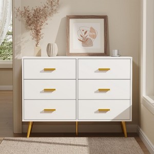 Console Table with 6-Drawer,Tall Dresser for Bedroom, Tall Chest of Drawers Tower, Storage Dresser Organizer Units - 1 of 4