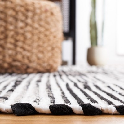 Boho-Chic Black Stripe Hand Woven Kilim Area Rug - 4' x 6'