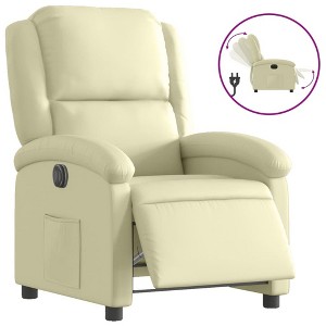 vidaXL Cream Electric Recliner Chair - Real Leather, Motorized Backrest/Footrest, Wood/Metal Frame, Foam Padded, Elderly-Friendly Armchair. - 1 of 4