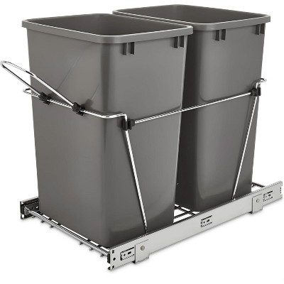 2x25 QT Double Bin Pullout Trash Can for Under Kitchen Cabinet, Space-Saving Garbage Recycling Bin On Full-Extension Slides, Black