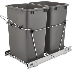 2x25 QT Double Bin Pullout Trash Can for Under Kitchen Cabinet, Space-Saving Garbage Recycling Bin On Full-Extension Slides, Black - 1 of 1