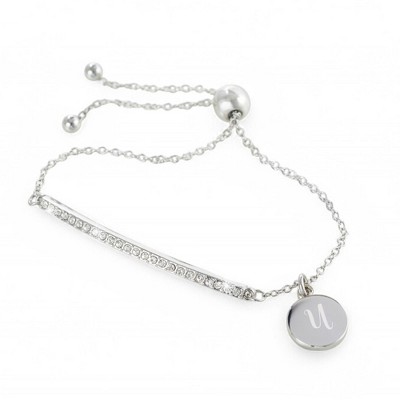 Personalization Mall Rhinestone Bar Personalized Initial Bolo Bracelet