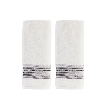 2pc Geo Striped Hand Towel Set White - SKL Home