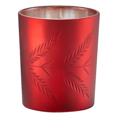 tagltd Christmas Red Sprig Etched Glass Tealight Candle Holder Tabletop Mantel Centerpiece Decorations, 3.5 inch