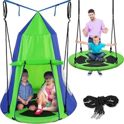 SereneLife 40 Hanging Tree Play Tent Hangout for Kids Indoor Outdoor Flying Saucer Floating Platform Swing Treepod Inside Outside House 