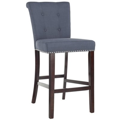 Elegant Transitional Navy Blue Bar Stool with Metal Accents, Set of 2