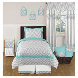 Gray & Turquoise Zig Zag Comforter Set (Twin) - Sweet Jojo Designs , Blue Gray