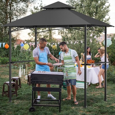 Gray 8' x 5' BBQ Grill Gazebo with Vented Canopy and Shelves