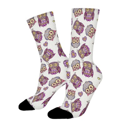 Decorate Owl Women Printed Crew Socks Funny Funky Socks Soft Polyester Novelty Gifts for Artists Men