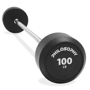 Philosophy Gym Rubber Fixed Barbell, Pre-Loaded Weight Straight Bar for Strength Training & Weightlifting - 1 of 4