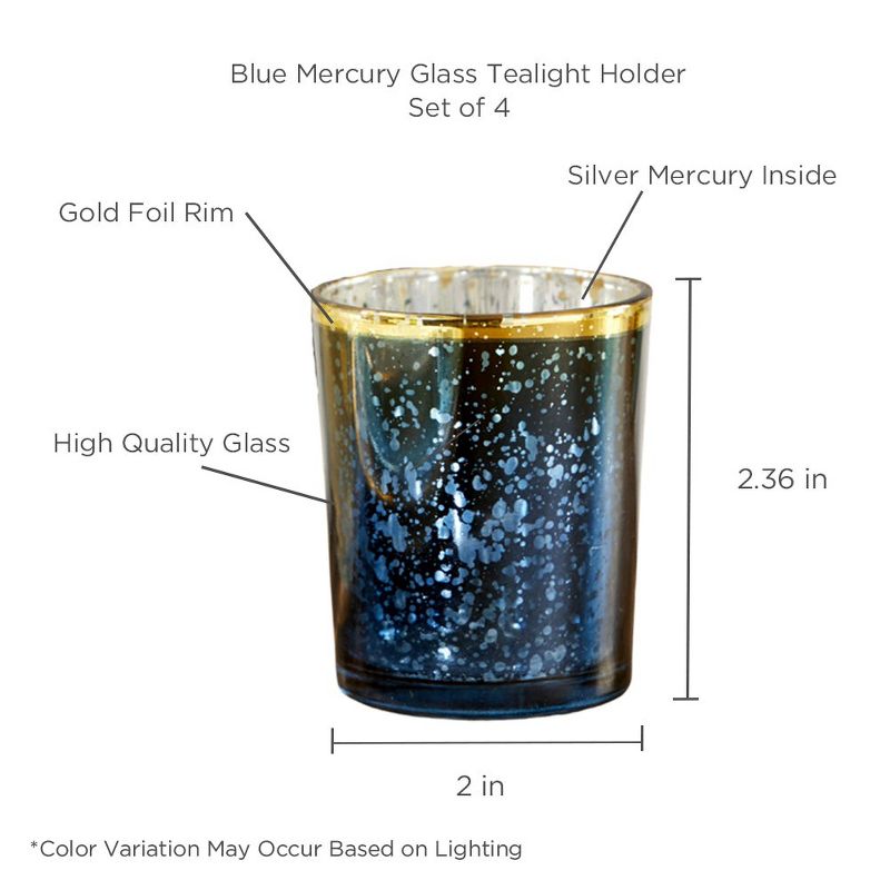 Kate Aspen Blue Mercury Glass Tea Light Holder (Set of 4) | 20191NA, 3 of 12