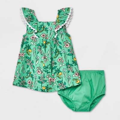 Image of Baby Girls' Printed Sleeveless Dress - Cat & Jack™ Green Newborn