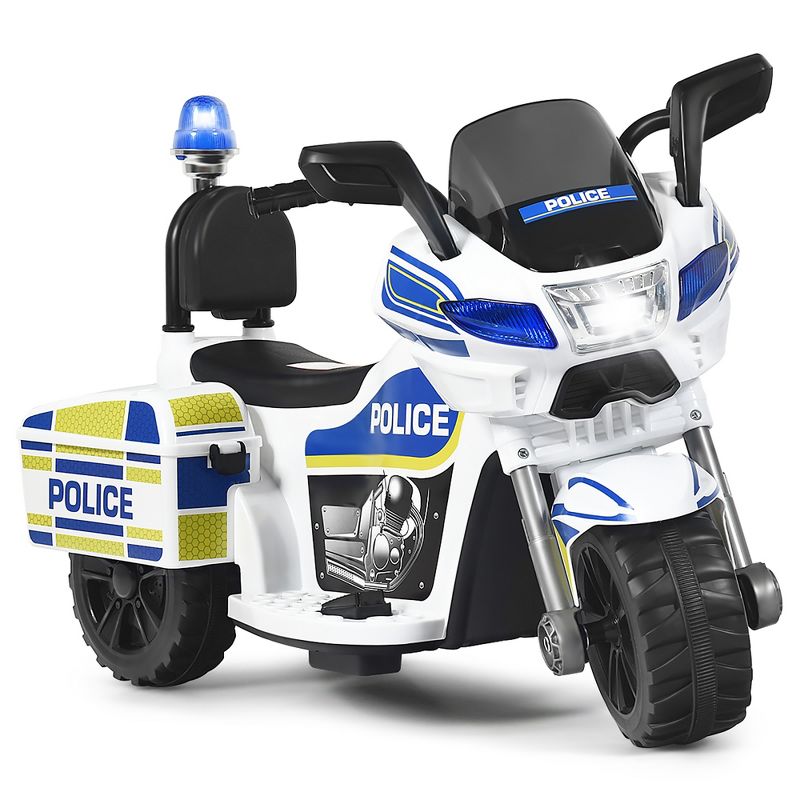 Costway 6V Kids Ride On Police Motorcycle Trike 3-Wheel w/ Headlight and Flashing Siren, White, 1 of 11
