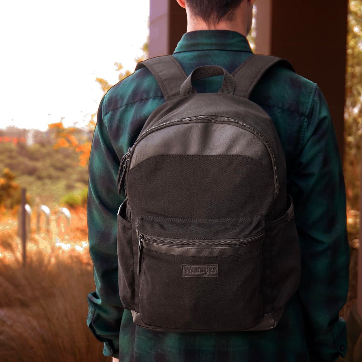 Wrangler Powell Denim Laptop Backpack for Adult Kid, Brand Logo Water-Resistant Casual Daypack for Travel School with Padded Laptop Notebook Sleeve - thumbnail 7
