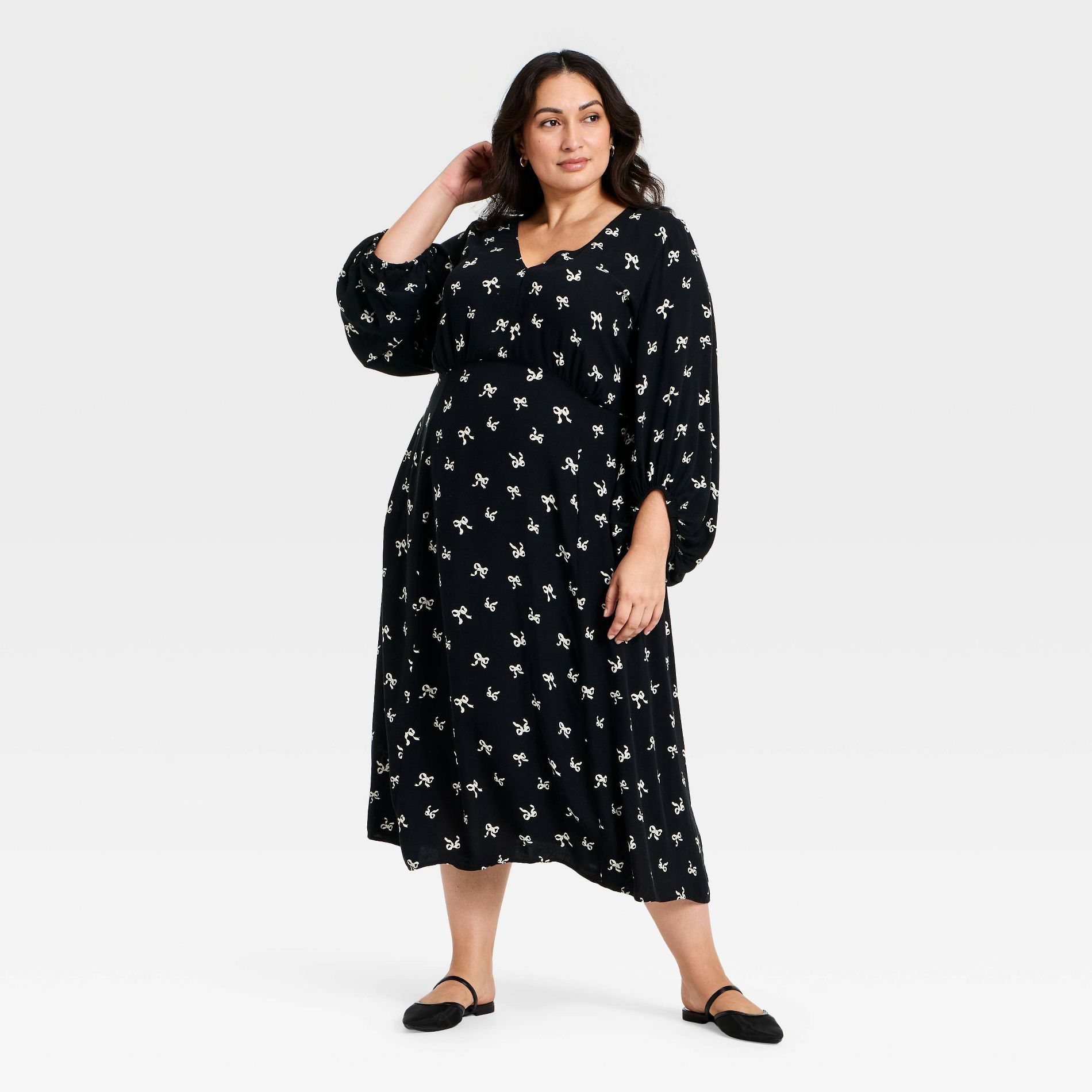Women's Bishop Long Sleeve Midi A-Line Dress - Ava & Viv™