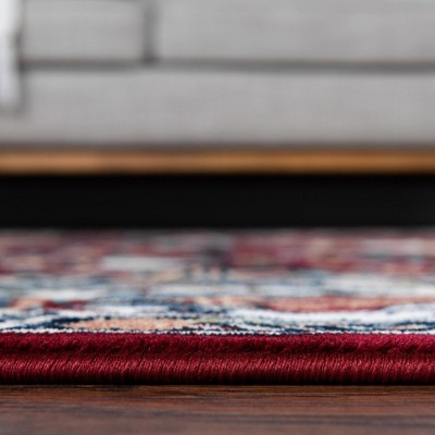 Burgundy and Tan Floral Synthetic Runner Rug