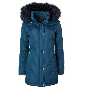 Sportoli Jackets for Women Quilted Down Alternative Longer Winter Coat with Fur Trim Hood - 1 of 4