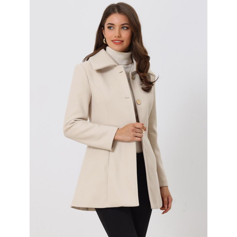 Allegra K Women's Turn Down Collar A-Line Single-Breasted Winter Overcoat with Pockets, 2 of 6