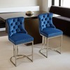 Counter Height Bar Stools Set of 2, Velvet Upholstered Barstools with Sturdy Metal Base Legs, Button Tufted and Nailheads Trim - Leovsnove - 3 of 4