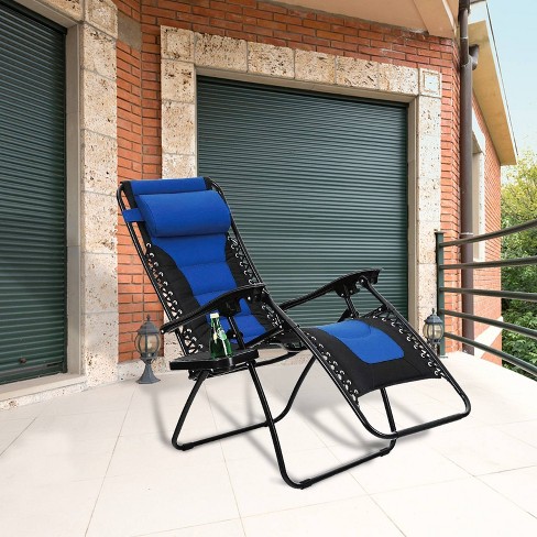 LaFuma Patio Zero Gravity Free Padded Seat Recliner with Cup Holder Alloy Steel Frame Blue Captiva Designs